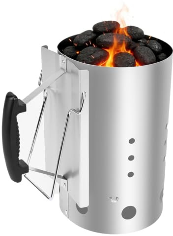 QuliMetal Encendedor de Chimenea 20cm – Compacto con Dos Asas – para Parrillas de Carbón Desde Ø 47cm – Iniciador Rápido para Carbón y Briquetas – (7416)