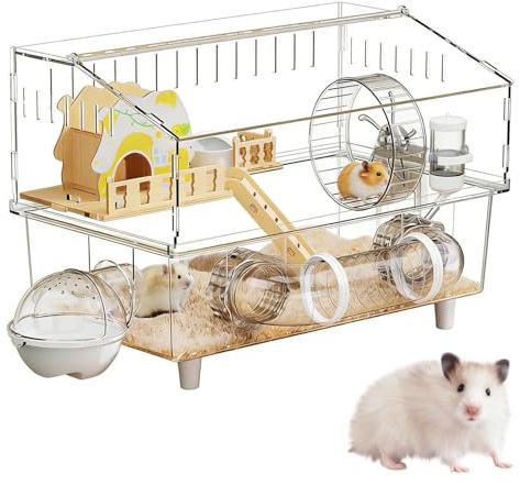 Hamsterkäfig 2-stöckiger Nagerkäfig aus Klarsicht | Großzügiges Hamstergehege für Kleintiere wie Meerschweinchen, Beobachtung zu Hause oder unterwegs