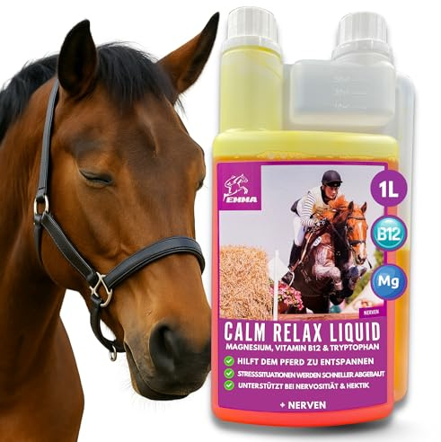 Magnesio Caballo Vitamina B12 I Calm I Antiestrés para calmar los Nervios I L Triptófano líquido I Vit B 12 para la ansiedad Relajación I para el Transporte I apoya la Calma Caballo nervioso Pony 1L