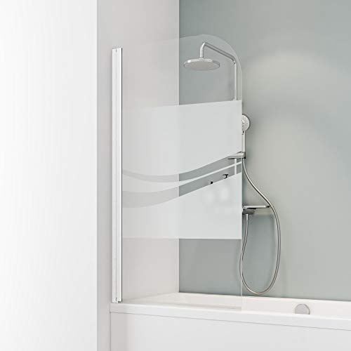 Schulte D1650 Duschwand Komfort, 80 x 140 cm, 5 mm Sicherheitsglas Liane, alpinweiß, Duschabtrennung für Badewanne