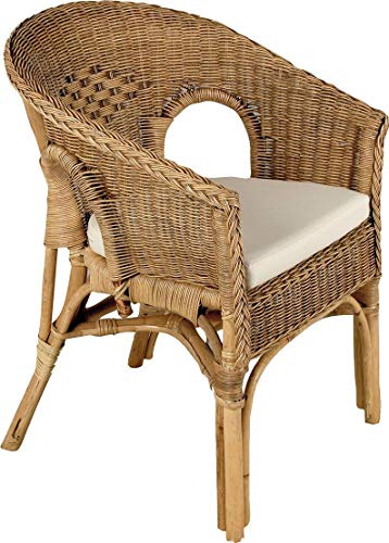 AUBRY GASPARD - Fauteuil Galep avec Coussin Rotin - Patinée Marron - 57 x 57 x 80 cm - Coussin Déhoussable Coton - Mousse Polyéther - Extérieur Compatible - Confort Élégant Artisanale