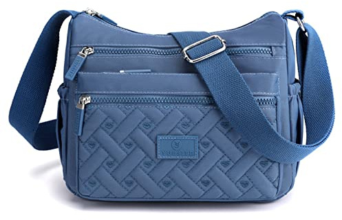 NOTAG Axelväska för kvinnor, vattentät nylon crossbody-väska avslappnad flera fickor messengerväska för resor, BLÅ, Large