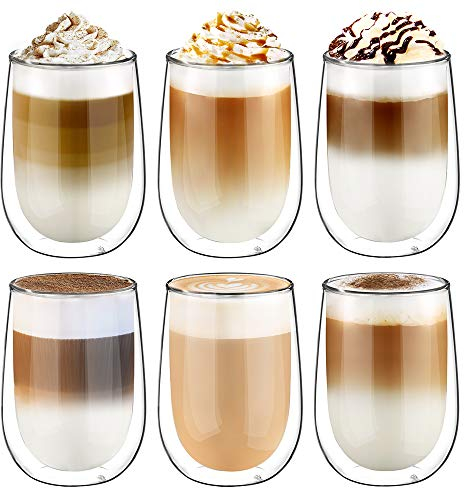 glastal 350ml *6 Tasses à Café en Cristal, Gobelets à Double Paroi Transparent, Tasses en Verre Borosilicate pour Café Lait Thé Latte Macchiato et Plus