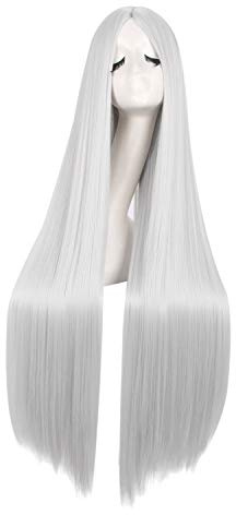 MapofBeauty 40 Pulgadas/100 cm Moda Vestido Largo Papel Peluca (Plata)