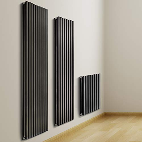 VILSTEIN Design Heizkörper Flach, Flachheizkörper, Paneelheizkörper, Wandheizkörper, Mittelanschluss & Seitenanschluss, Schwarz, Doppellagig, 1210W, Horizontal, 60x90 cm