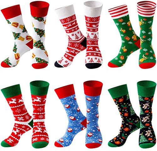 Lounwee Weihnachtssocken Herren Crew Socken Männer & Frauen bunte Kuschelsocken Weihnachten farbigen gemusterten Socken