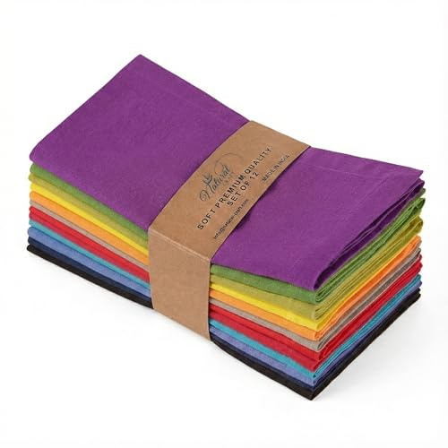 Multicolor Cloth Napkins Set of 12 Cotton Linen Everyday Dinner Napkin -Easter Spring Summer Holiday Party Gift - Soft Durable Rusable Washable Absorbent Reusable Napkin 18 x18 Assoterd Multi Pack