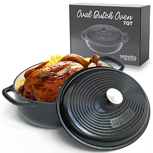 Segretto Cookware Marmite ovale en fonte émaillée 7 quarts, noir