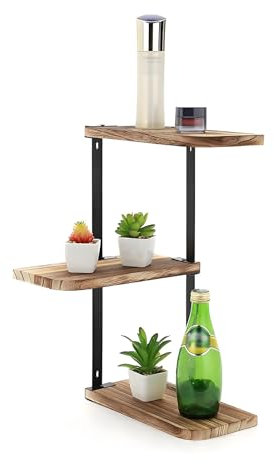 XJYMCOM 3 Tier Corner Shelf Rustic Wood Floating Shelves Wall Mounted Corner Storage Rack Paulownia Antique Display Wall Shelf for Bedroom Living Room Bathroom Kitchen Office