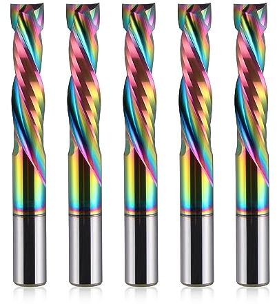 Revêtement DLC, Coupe vers le haut vers le bas, 2 flûtes, fraises en carbure spiralé, fraises CNC, fraise à queue en bois, tige de 6 mm, diamètre de coupe 6 mm, lot de 5