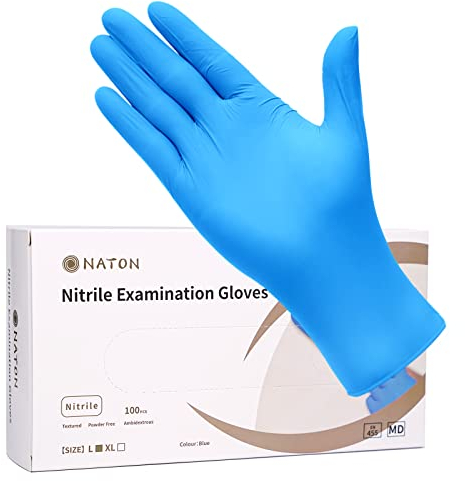 NATON Nitrile Gloves Latex Free Extra Large - Vinyl Multi-Purpose Disposable Gloves, Protein Free, Box of 100, Blue for Men (XL)