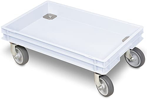 BRB Rollkasten für 600x400mm Eurobehälter, graue Gummiräder, TRG 100 kg, weiß