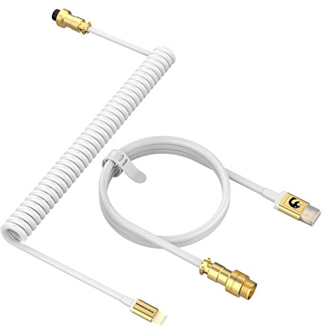 MAMBASNAKE C02 Spiral Tastaturkabel, 8000Hz Coiled USB C Kabel-Weiß | für Gaming Mechanische Tastatur, HyperSpeed Typ C auf USB-A Aviator Kabel, Abnehmbarem Metall Luftfahrtstecker, für PC/Phone