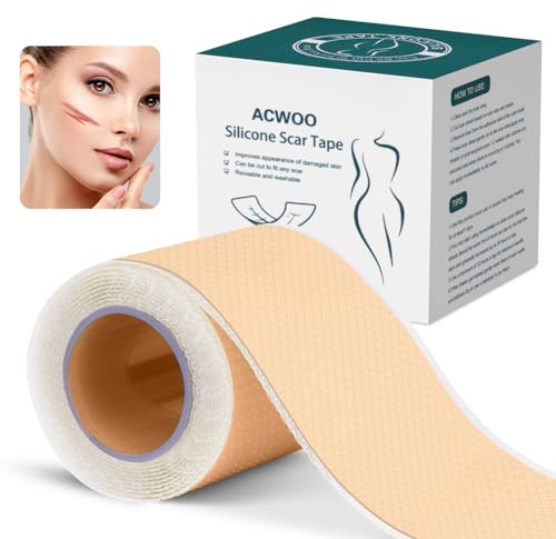 ACWOO silikonärr (1,6” x 40”, 1M), återanvändbar mjuk silikonärrborttagningstejp, professionella ärrborttagningsark för kejsarsnitt, brännskador, keloid, smärtfri borttagning av nya och gamla ärr