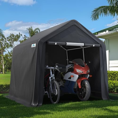 ADVANCE OUTDOOR 8x8 ft Storage Shelter Garage Tent with 2 Roll up Doors & Vents Outdoor Portable Carport for Motorcycle ATV Anti-UV Snow Resistant Waterproof, Gray