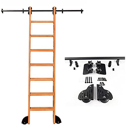 Kit scala scorrevole libreria Set completo di ferramenta per porta scorrevole del fienile, binario per scala mobile a tubo tondo per soppalco/casa/interno/libreria con binario di estensione per ruote