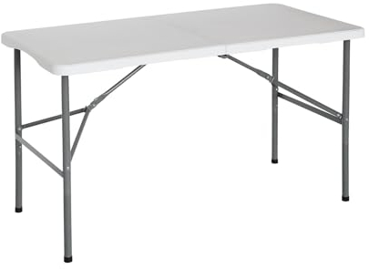 THINIA HOME - Tavolo pieghevole portatile per campeggio 122 cm, resina, uso interno ed esterno, giardino, terrazza, eventi e celebrazioni, catering, design valigia, maniglia per il trasporto, leggero