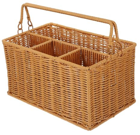 LIFKOME Geflochtener Korb Mit Griff Aus Rattan-imitat Besteckkorb Arbeitsplatte Utensilienhalter Hause Rustikaler Organizer Küche