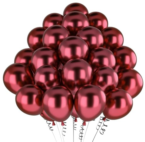 Palloncini Rosso Metallizzati,100 Pezzi 12 Pollici Rosso Metallizzati Opaco Cromati In Lattice ad Elio per Feste di Compleanno Atrimonio Laurea Addio Nubilato Anniversario Decorazioni