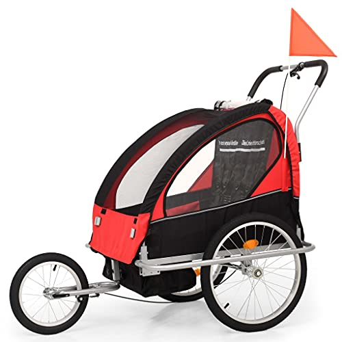 Gecheer 2-in-1 Fahrradanhänger und Kinderwagen Schwarz und Rot