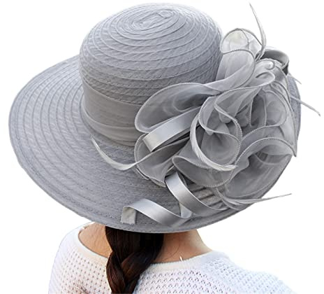 Sonnenhut Elegante Organzahut Mit Blumen für Party und Hochzeit, Fascinator Sommerhut Bowler Frauenorganza für Kirche und Strand