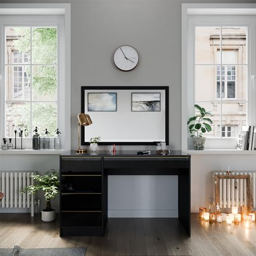 Vicco Schminktisch Sherry, Schwarz/Gold, 120 cm | ohne Spiegel, 5 Schubladen für unterschiedliche Aufbewahrungsbedürfnisse
