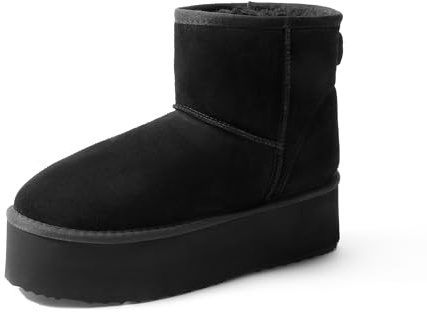 DREAM PAIRS Invernali Stivali da Classici con Plateau da Donna Resistenti Bassi Stivali da Neve Alla Caviglia con Fiocchi Fai da Te FuzzyClassic
