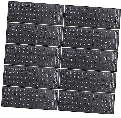 PHENOFICE Spanish Keyboard Stickers 10pcs Matte Black Background with White Letters Foreign Language Keyboard Replacement Skin for Laptop Desktop Computer Accessories