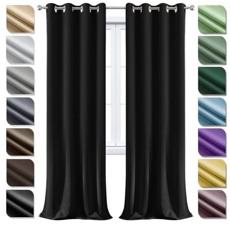 Ziligengsheng Blickdichte Vorhänge mit ösen 1er Set100×100cm(HXB), Thermovorhang KäLteschutz, Schallschutz Vorhang, Blickdicht Vorhänge, Vorhänge Schlafzimmer, für Schlafzimmer Wohnzimmer schwarz
