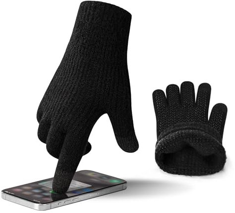 ineepor Alpaka Handschuhe Herren Damen Winter Strickhandschuhe Thermo Warme Wolle Gloves Touchscreen Dünne Grip Weich Rutschfest Flexible,Schwarz,XL