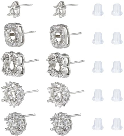 Hobbspring 5 Paar Runde Krallen Blanker Cabochon Fassungen 5 Stile 4 Zinken Ohrrings Rohling Aus Messing Strass Krallen Ohrring Komponente Für Frauen Ohrring-Schmuckherstellung