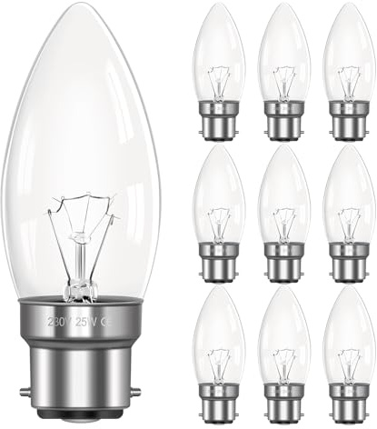 Morotty B22 Candle Bulbs Dimmable Warm White 2700K, 250LM, AC 230V, B22 BC C35 Candle Bulbs Large Bayonet Cap, Decorative Light Bulb for Chandelier, Ceiling Light, 10 Pack