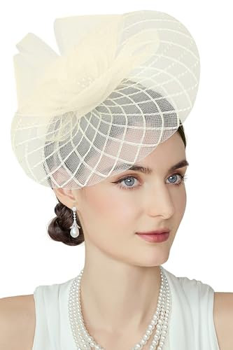 BABEYOND Fascinator-Hüte für Damen – Teeparty, Kentucky-Hut, Derby-Blume, Organza-Stirnband, elegant, Hochzeit, Party, Brauthut, Beige, Einheitsgröße