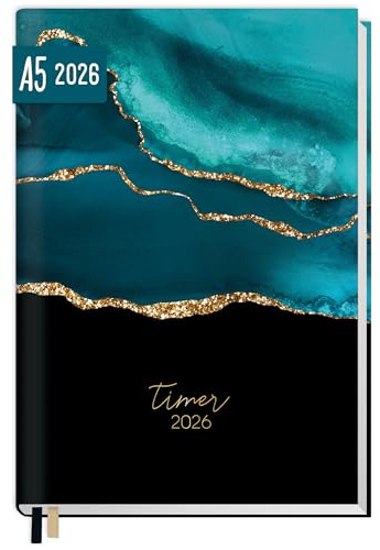 Häfft® Chäff-Timer Classic Kalender 2026 A5 Shiny Teal Buchkalender, Terminplaner, Terminkalender, Wochenplaner für 12 Monate: Jan. 2026 bis Dez. 2026 - nachhaltig & klimafreundlich