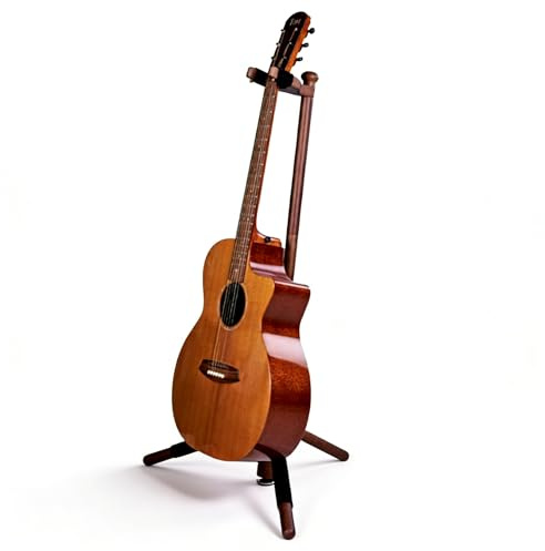 EASTROCK Guitar Stand, Solid Wood Wooden Guitar Stand Floor, Single Neck Support for Acoustic Guitar, Electric Guitar & Mandolin, Stable Holder for Home & Studio (Walnut Color)