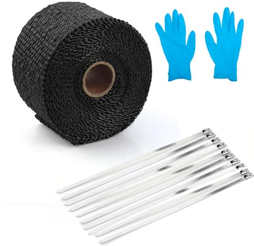 10m Selbstklebendes Hitzeschutzband Auspuffbandage Mit 10 Edelstahl-Kabelbindern | Hochtemperaturbeständiges Krümmerband Für Motorrad, Auto, Fächerkrümmer & Auspuffrohre