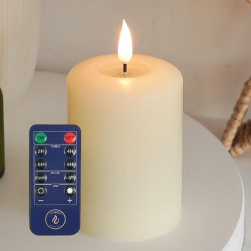 Ember Candles™ 10cm Signature Ivory LED Flickering Battery Candle, with Remote & Timer, 100% Real Wax, Ultra-Realistic, Flameless, Hand-Poured Design Mood Lighting for Home, Parties, Events