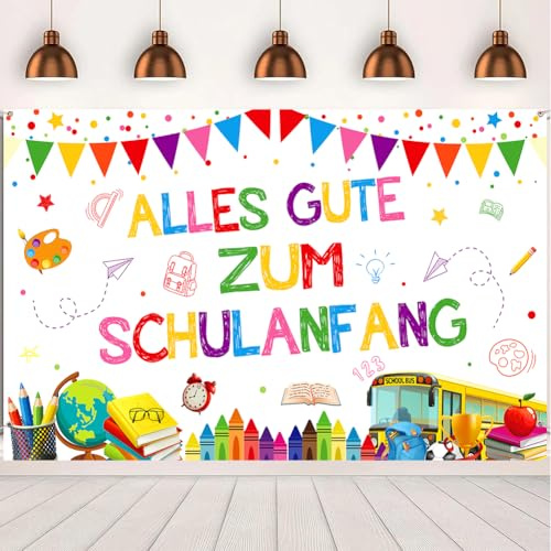 Einschulung Banner Deko Mädchen Junge Schulanfang Hintergrund Banner für Kinder Schuleinführung Dekoration 180×110cm