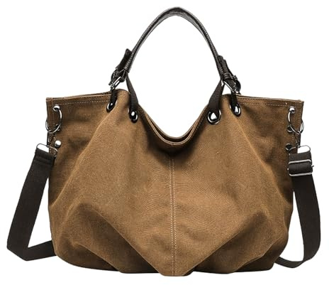 Mabecol Bolso Mujer de Lona Tipo Tote, bolso Bandolera Grande Multifuncional, Bolsos de Shopper Casual para Trabajo, Universidad, Compras o Playa (Marrón)
