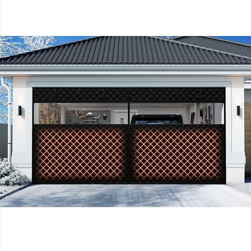 Car Garage Door Insulation Kit Fits 8x7 FT - Magnetic Thermal Insulated Door Curtains for Winter with Clear Window, Garage Door Cover Blanket Panels Screen for 1 Car Garages- Black