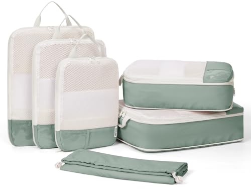 Narwey 6 Sets Compresión Organizador Maleta, Packing Cubes Compression, Bolsas Viaje para Mochila y Maleta, Cubos Organizadoras Maletas Travel Essentials Accesorios Viaje (Verde salvia)