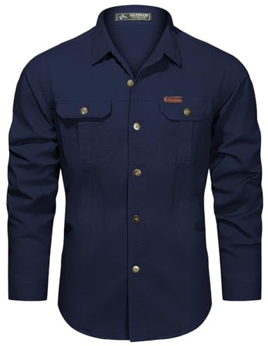 Casey Kevin Camicia a Maniche Lunghe da Lavoro da Uomo in Cotone Button Down con Tasca, Vintage Casual, Top Workshirt Regular Fit