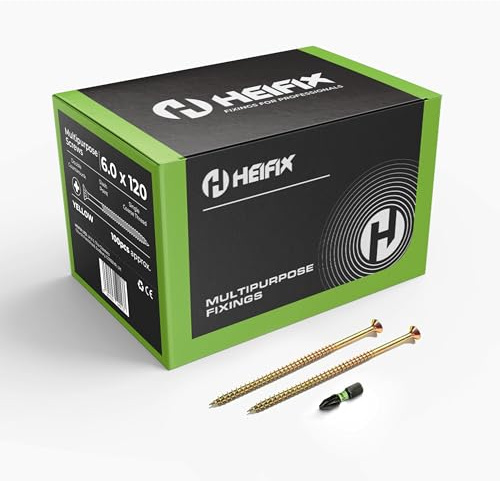 Heifix Vis à bois Pozi multi-usages à double tête fraisée – Embout de vis inclus (100, 6 mm x 120 mm)