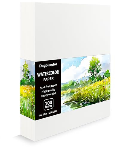 DagouColor Papier Aquarelle, 9 x 12, 200GSM, 100 Pcs Papier de Dessin D'artiste, Fournitures D'art pour Artistes Débutants Adultes Garçons Filles Enfants