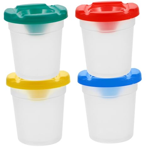 Beatifufu 4pcs Paint Brush Basins Rotating Painting Washer with Transparent Cups for Art Activities Convenient Storage and Brush Rest Suitable for Home School and Training Random Color