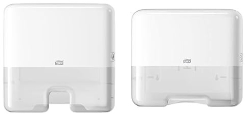 Tork Xpress Mini Spender für Multifold-Handtücher 552100 und Tork Mini Spender für Zickzack- und Lagenfalz-Papierhandtücher 553100 – H2 & H3 Handtuchspender Bundle – Weiß, Elevation Design
