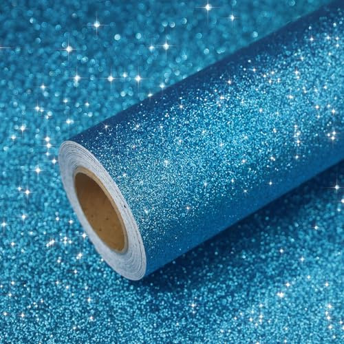 VEELIKE Blå glitter tapet självhäftande himmelsblå glitterfolie möbelfolie blå 40 cm x 300 cm självhäftande tapet sovrum vardagsrum tapet lyx fest dekoration självhäftande film möbler