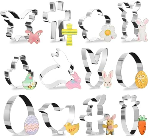 CATZUM Formine per Biscotti, 12 Pezzi, Tagliabiscotti in Acciaio Inossidabile, Set di Pasquali, Stampo Conigliettos, Uovo, Pulcino, Ideale per il fai-da-te, Perfetto per regali di Pasqua per bambini
