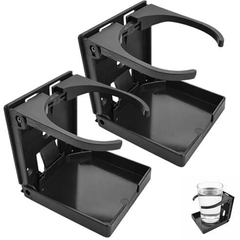2 Piezas Portavasos Coche Universal, Portavasos Plegable Coche 60-100 mm, Posavasos Coches Negro, Barco Accesorio, Portabotellas, Portatazas para Autocaravana, Yate, Furgoneta, Camión, Casa