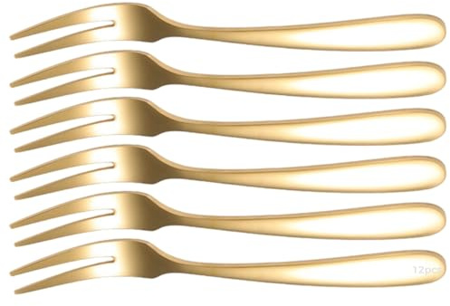 Packool 12 Pcs Gold Fruit Forks, 5.3 in / 13.5 cm Mini Appetizer Forks for Charcuterie Board Service, Cake, Salad, Easy to Clean, 304 Stainless Steel Dessert Forks Set